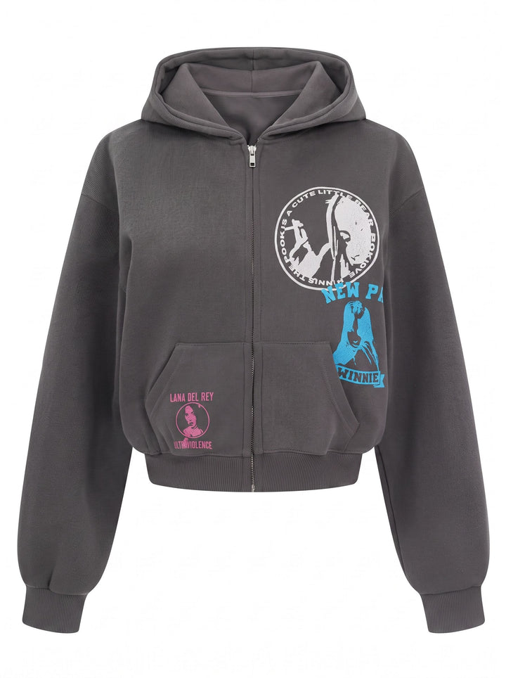 Oversized Graphic Zip Up Hoodie