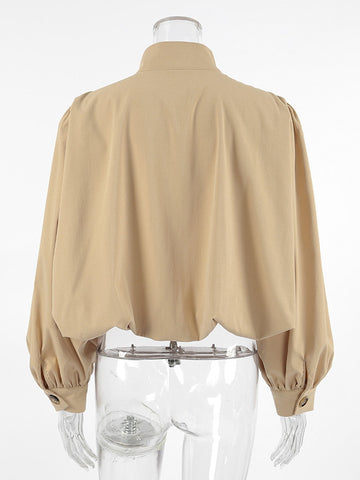 Puff Sleeve Stand Collar Crop Jacket
