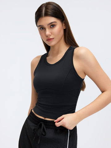 Round Neck Longline Athletic Yoga Tank-Blue