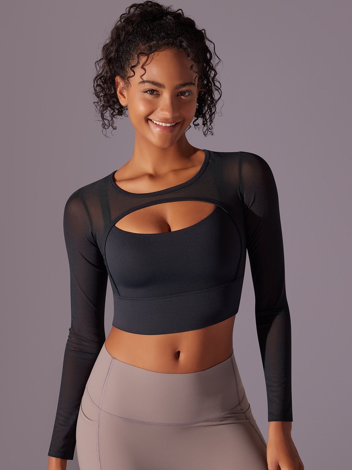 Sheer Cutout Long Sleeve Workout Tee