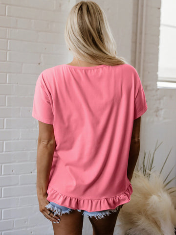 Pink Ruffled Hem T-Shirt