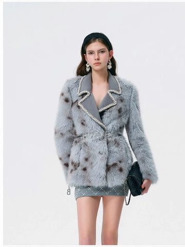 Embellished Faux Fur Blazer Coat