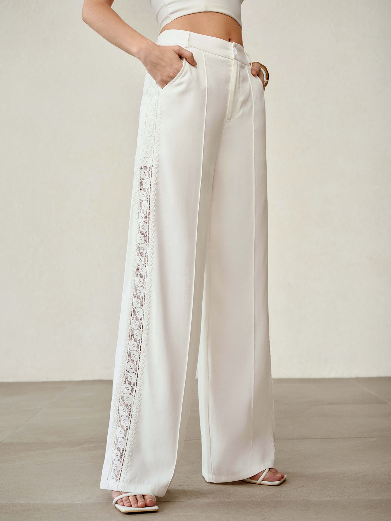 Lace Trim High Waisted Trousers