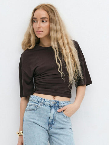 Ruched Slim Fit Crop T-Shirt