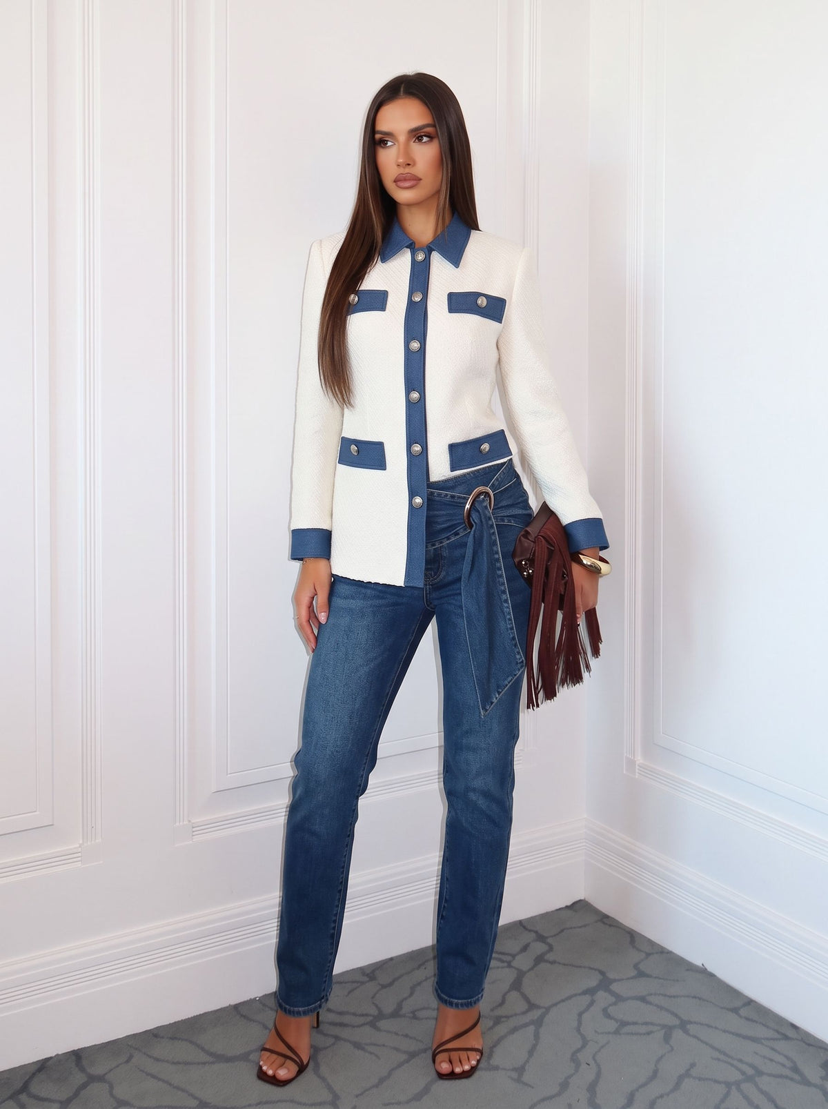 Elegant Contrast Trim Tweed Jacket