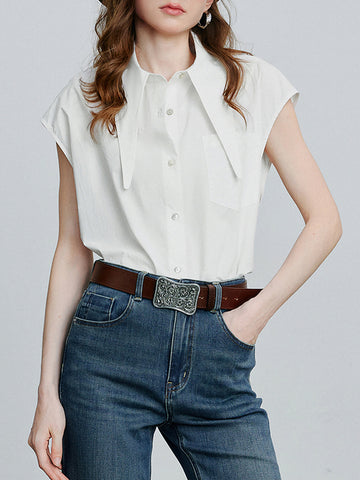 Large Pointy Collar Sleeveless Chic Blouse