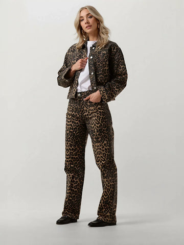 Leopard Print Cropped Denim Jacket