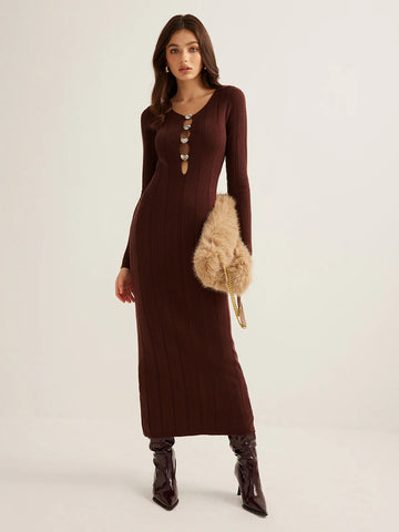 Cutout Ribbed Knit Maxi Dress
