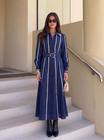 Striped Belted Button Down Midi Dress
