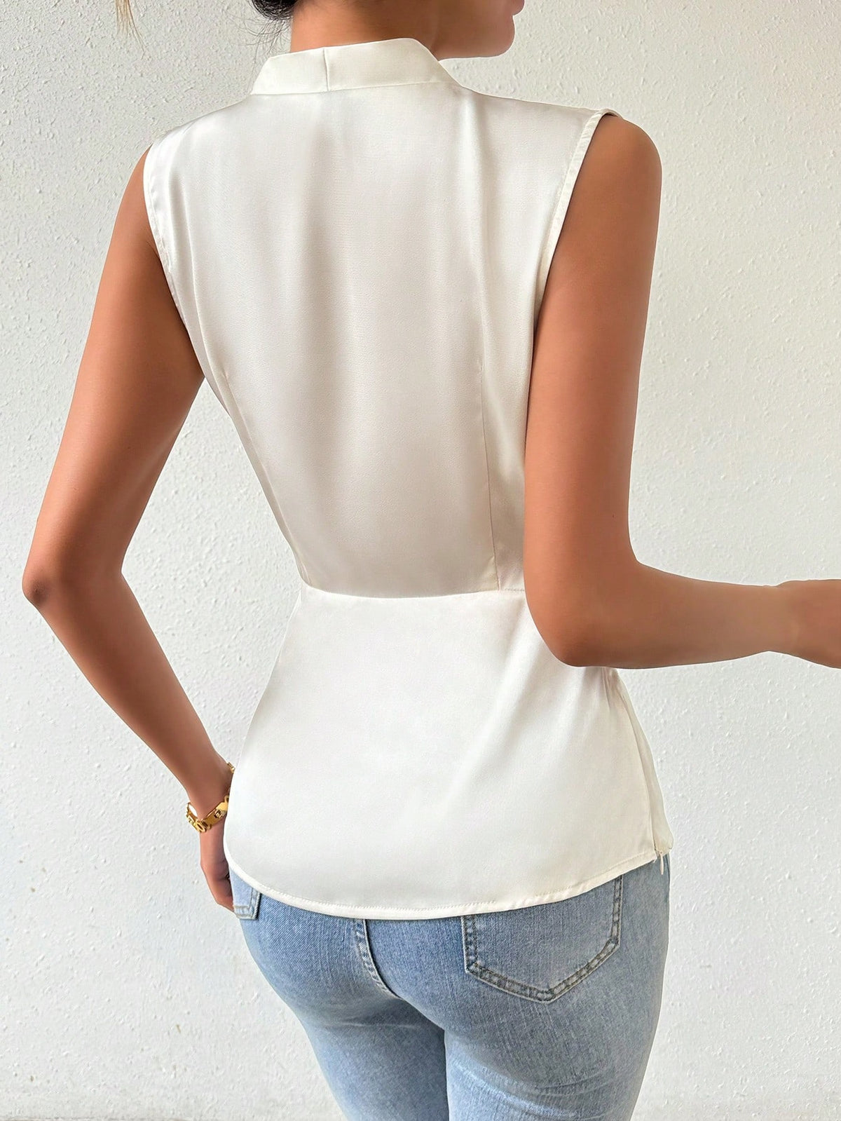 Elegant Satin Sleeveless Wrap Blouse