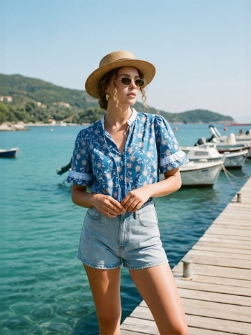 Floral Print Ruffled Sleeve Blouse