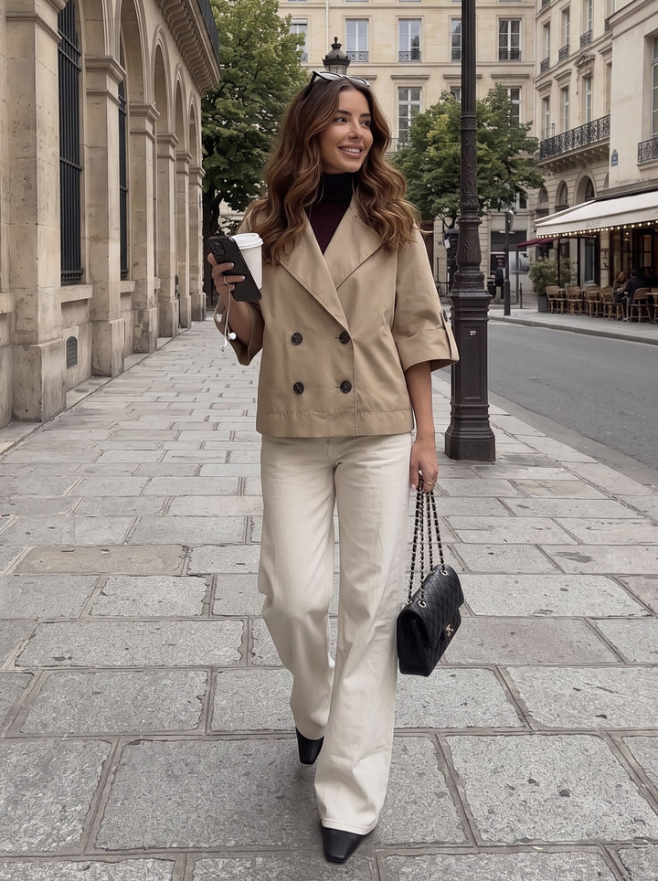 Cropped Double Breasted Trench Coat