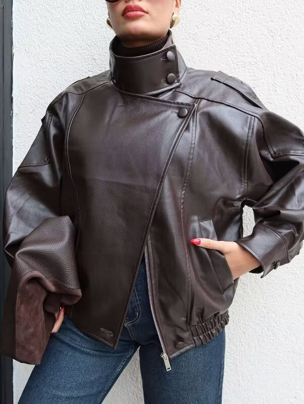 Oversized Vegan Leather Bomber Jacket