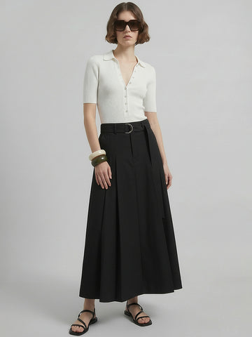 MO&Co. Belted A-line Pleated Skirt