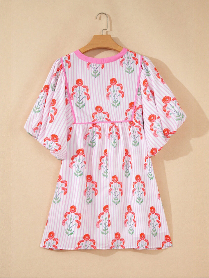 Floral Print Puff Sleeve Mini Dress
