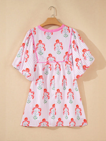 Floral Print Puff Sleeve Mini Dress