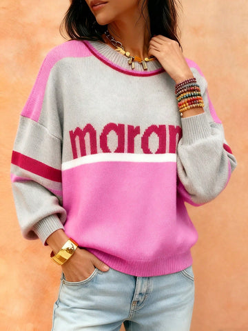 Colorblock Graphic Crewneck Knit Sweater