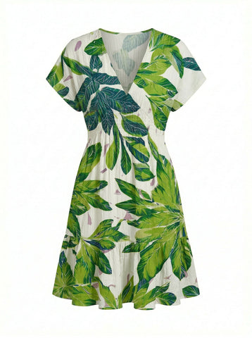 Floral Print V Neck Tiered Babydoll Mini Dress