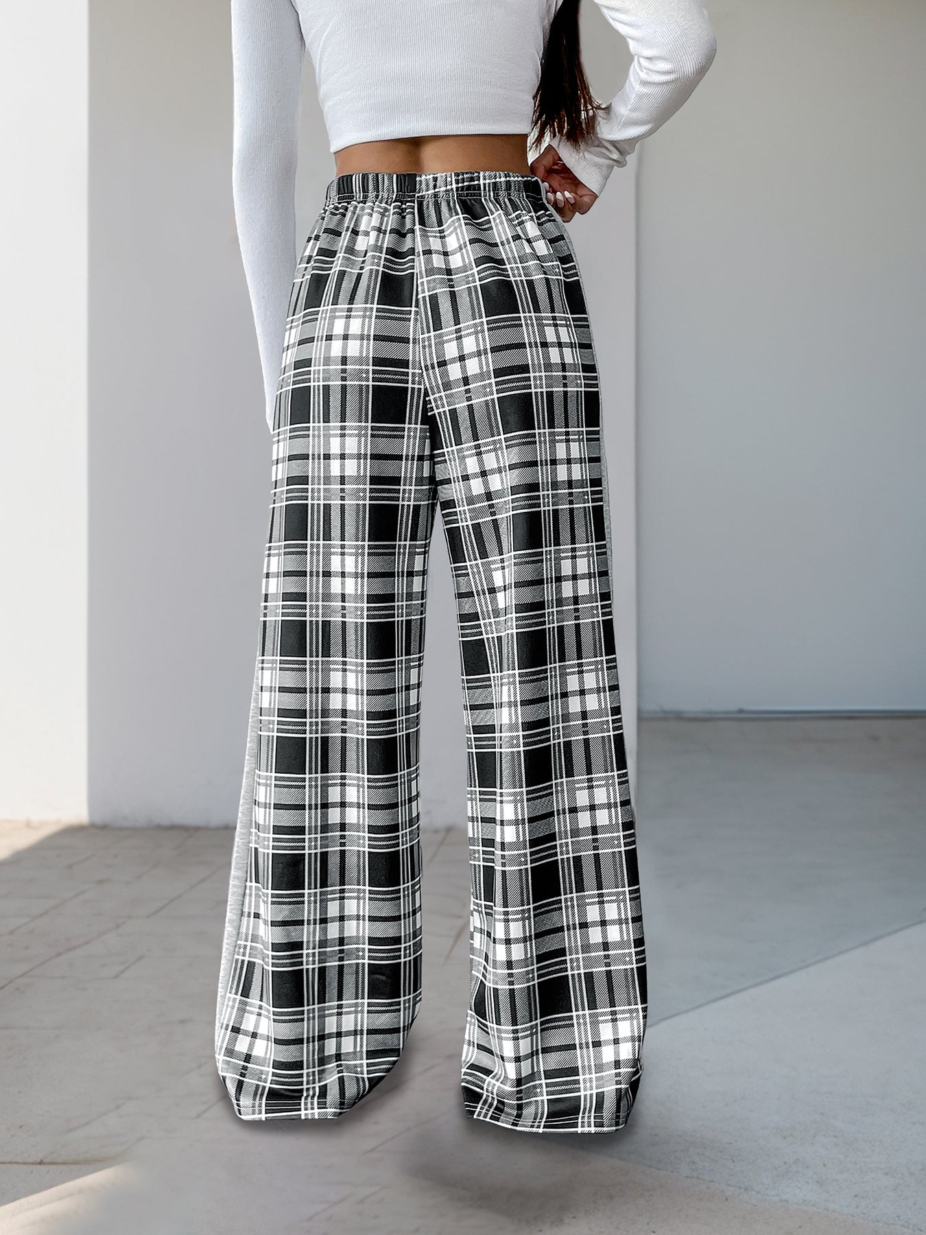 Plaid Print Wide-Leg Resort Casual Pants-Multicolor