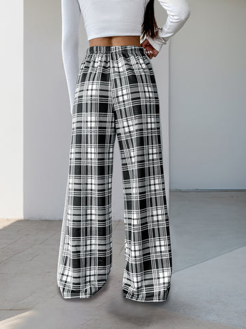 Plaid Print Wide-Leg Resort Casual Pants-Multicolor