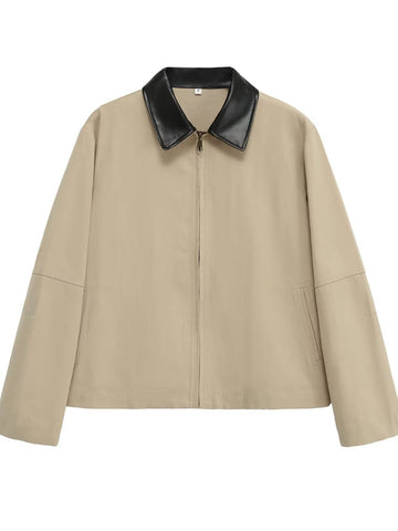 Contrast Collar Zip Up Jacket