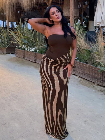 Strapless Zebra Print Bodycon Maxi Dress