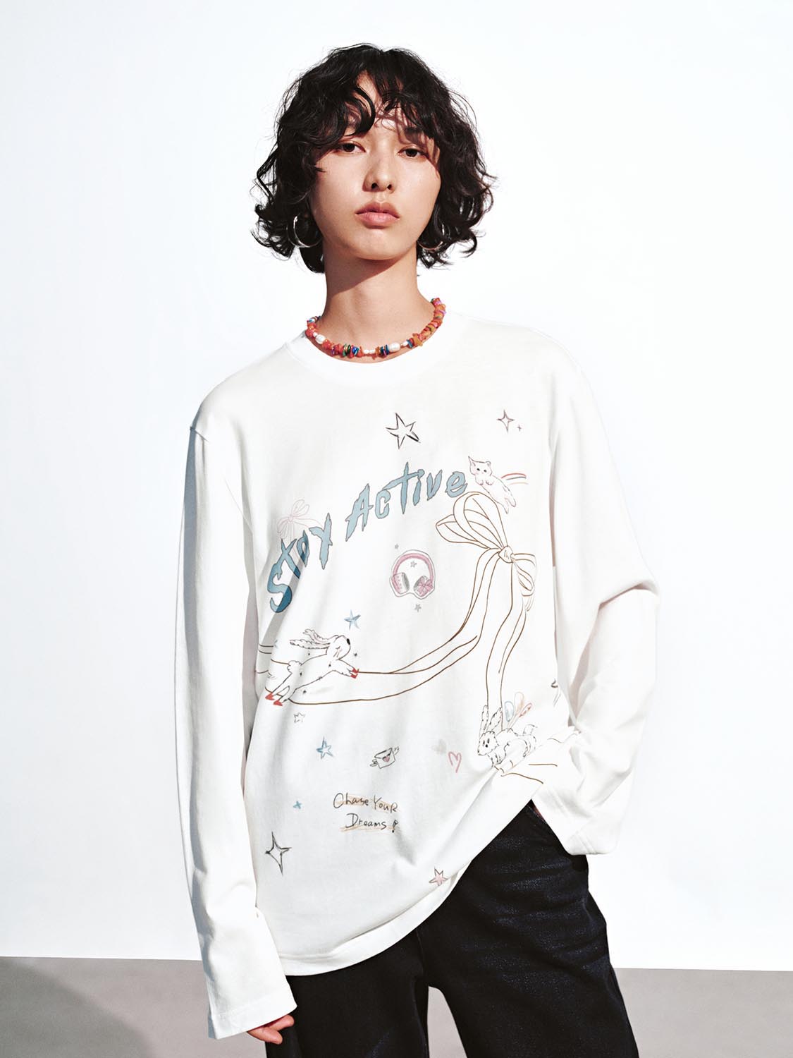 Urban Revivo Printed Long Sleeve T-Shirts-White