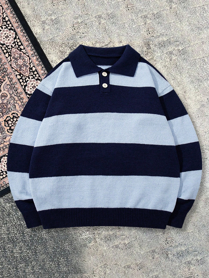 Oversized Striped Polo Collar Sweater