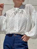 Sheer Polka Dot Tie Neck Blouse