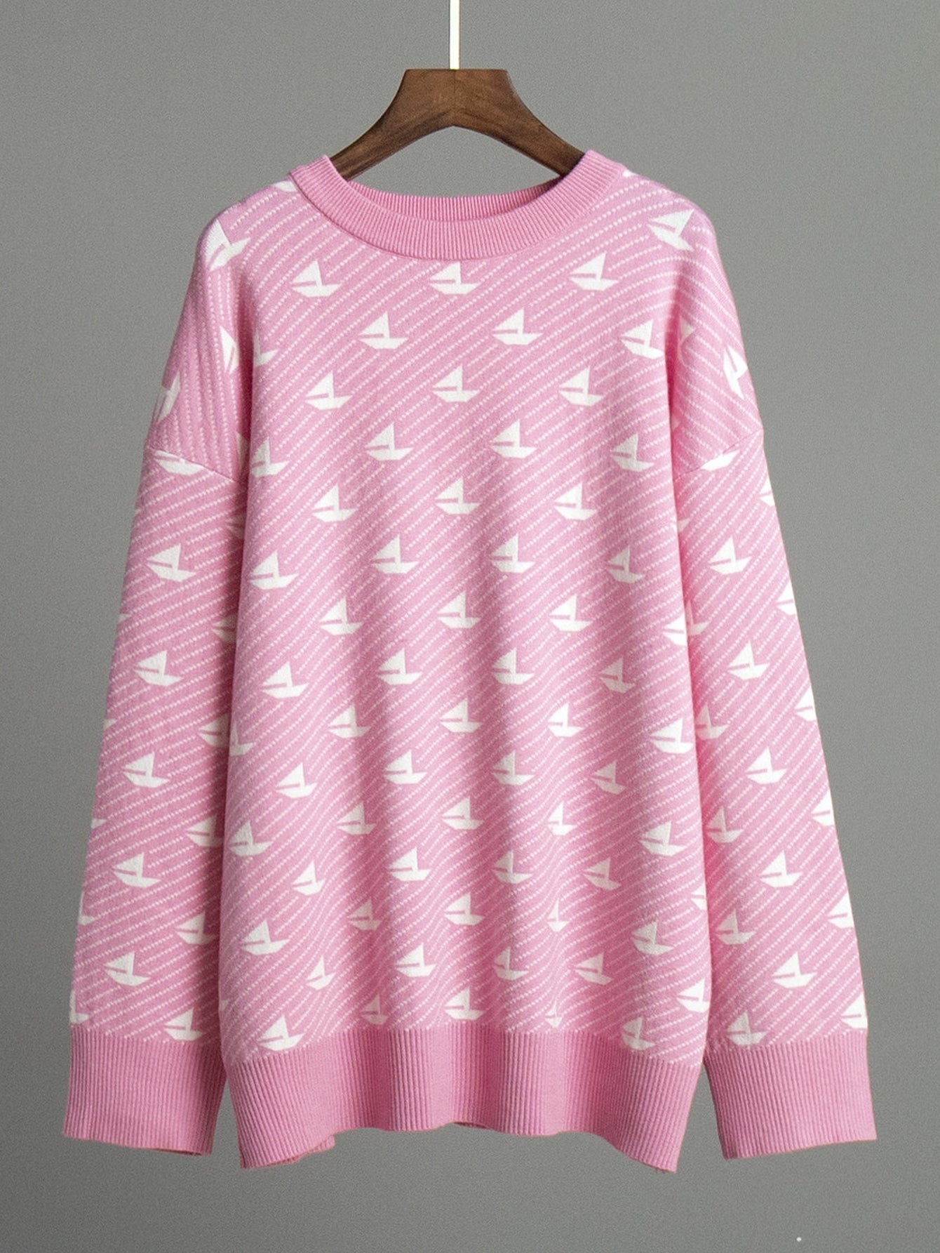 Oversized Boat Print Crewneck Sweater