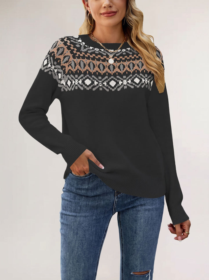 Cozy Fair Isle Pattern Pullover Sweater
