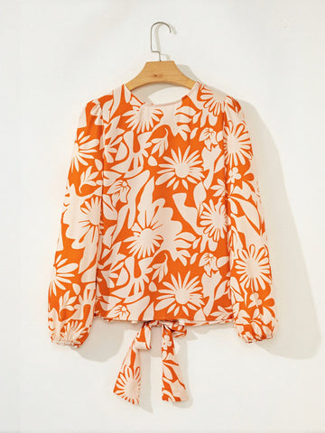 Floral Print Long Sleeve Chiffon Blouse