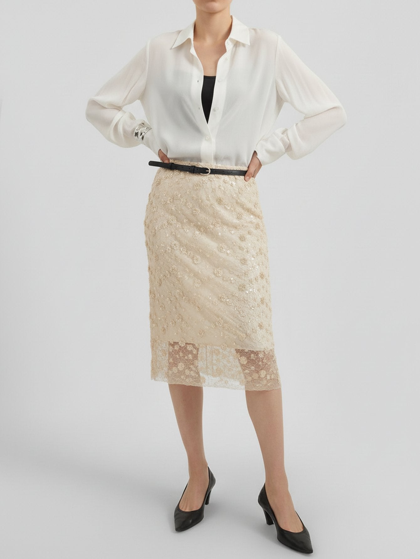 Sequin Detail Lace Skirt