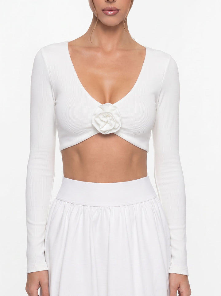 Floral Ribbed Long Sleeve Crop Top