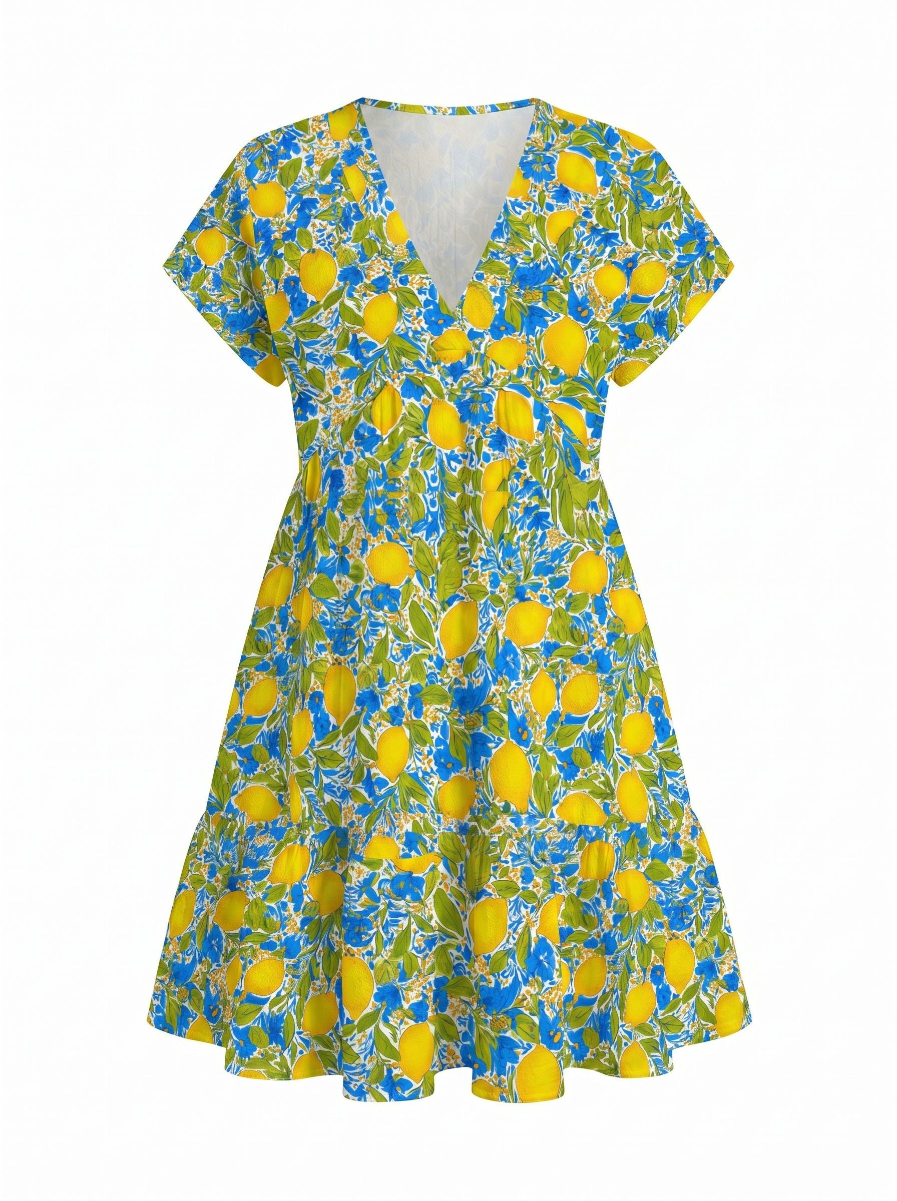 EVA Lemon V Neck Tiered Babydoll Mini Dress