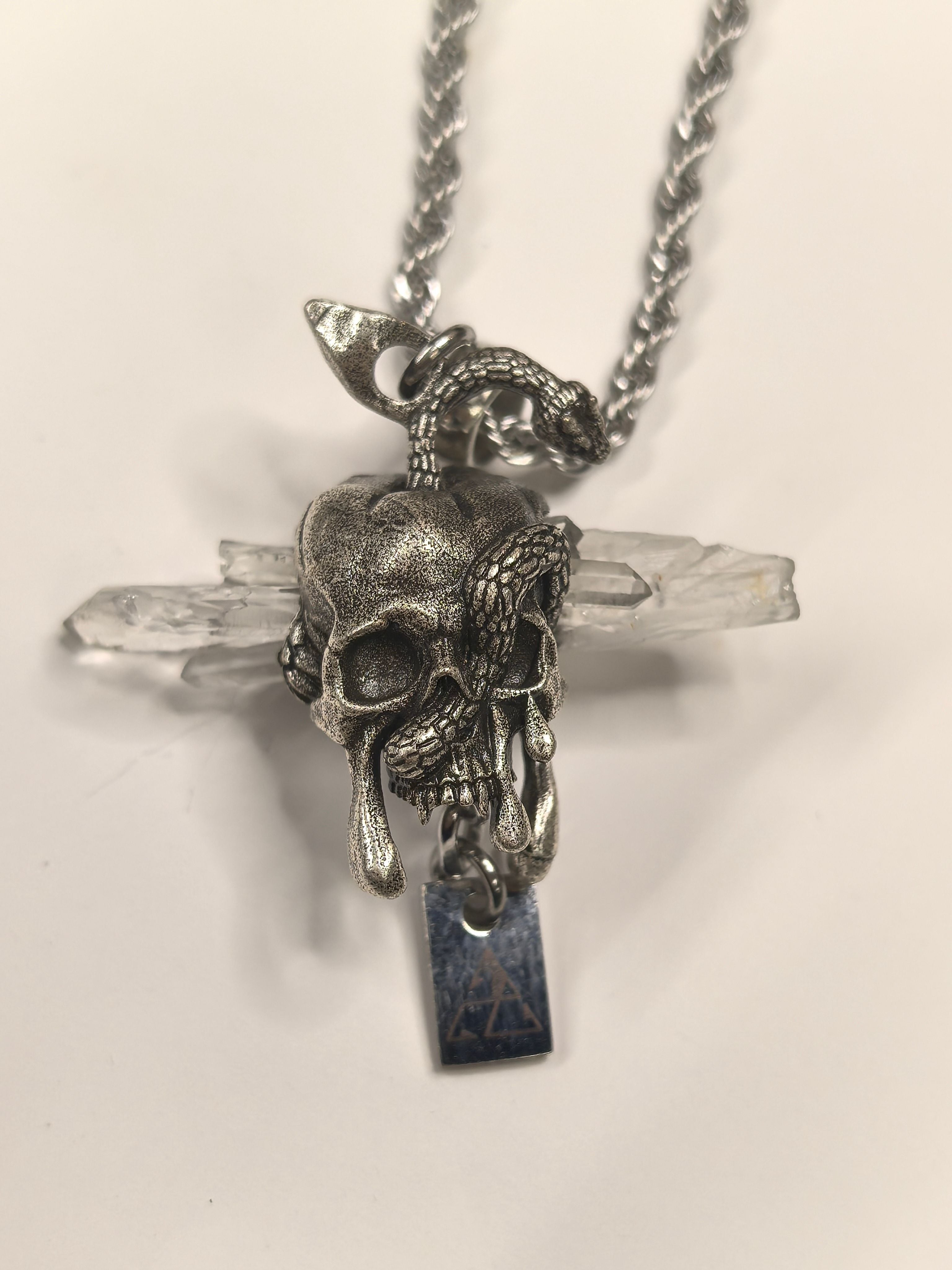 Gothic Skull Snake Crystal Pendant Necklace