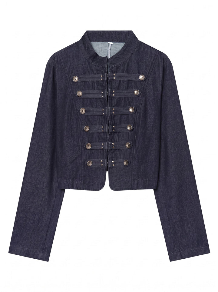 Military Inspired Cropped Denim Jacket