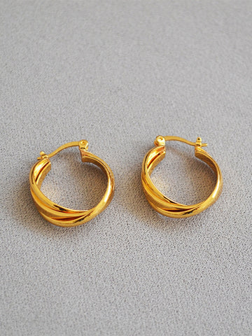 Minimalist Twisted Gold Hoop Earrings