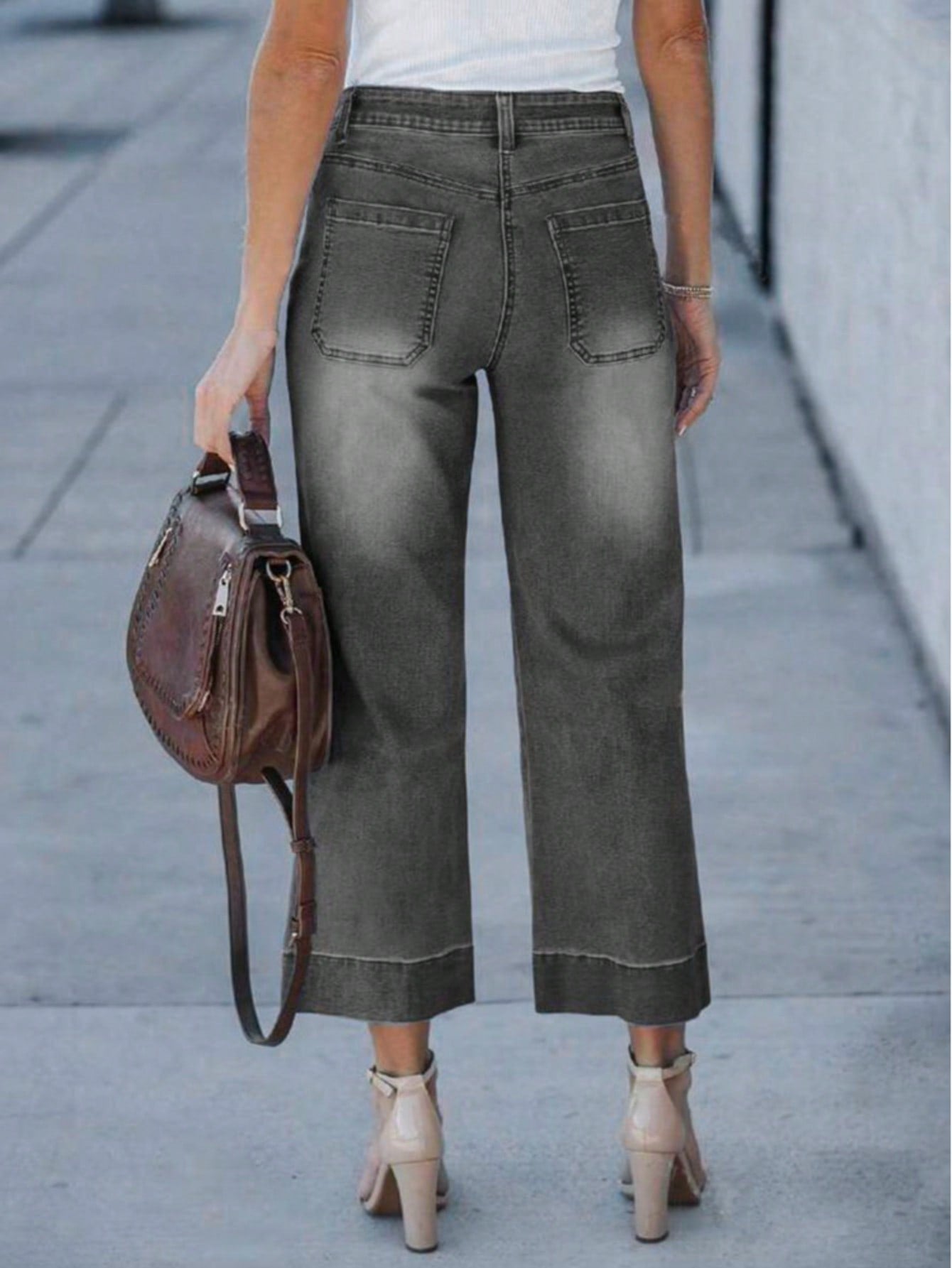 High Waisted Washed Wide Leg Jeans