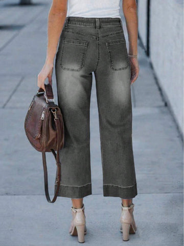 High Waisted Washed Wide Leg Jeans