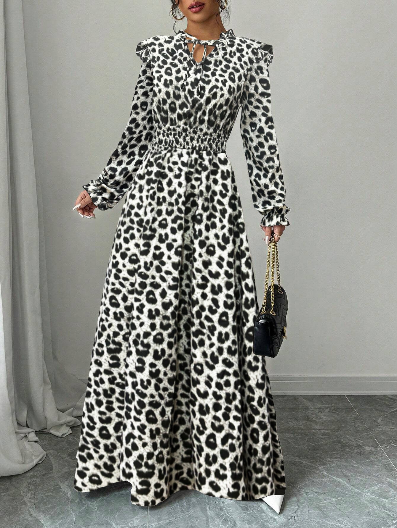 Leopard Print Ruffled Maxi Dress