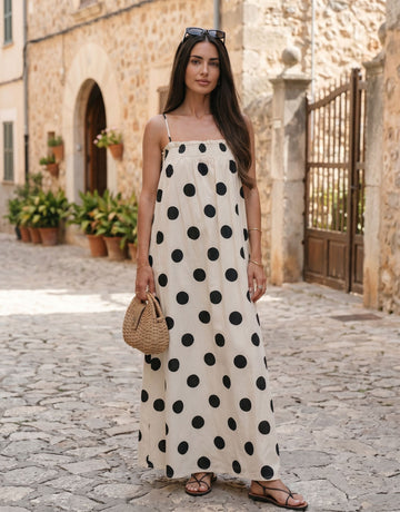Smocked Polka Dot Maxi Dress