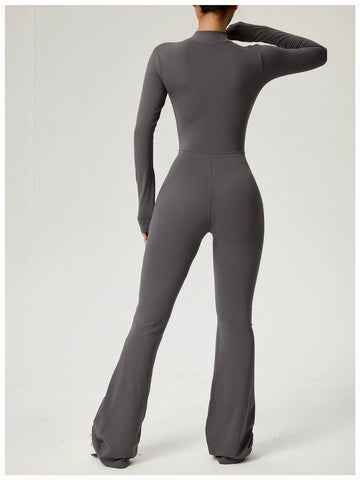 Sculpting Zip Front Flare Jumpsuit