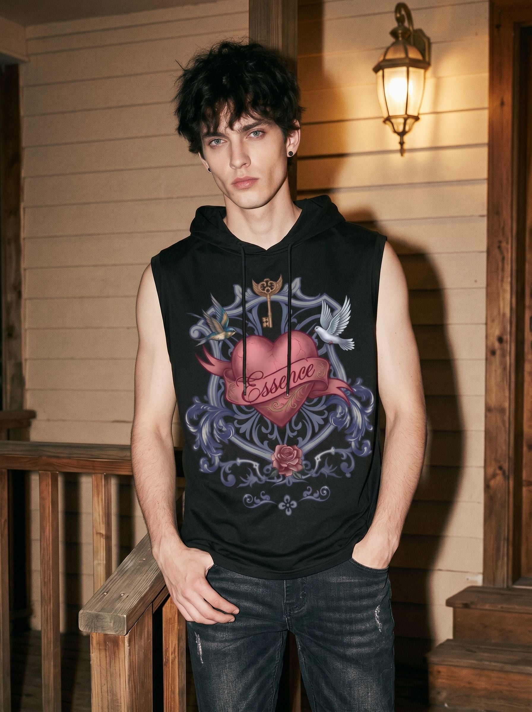 Graphic Print Hooded Sleeveless Tank Top
