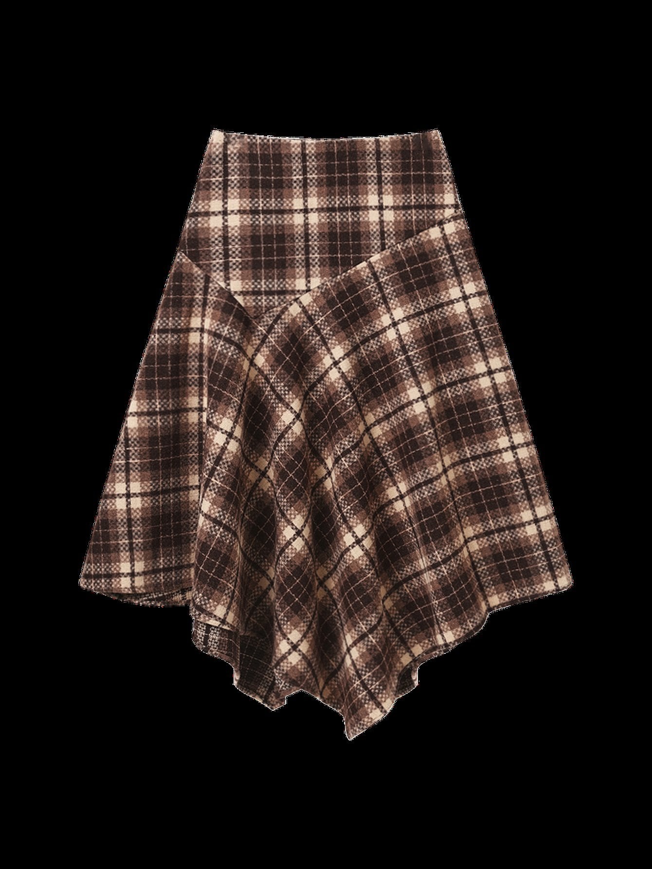 High Waisted Plaid Asymmetric Midi Skirt