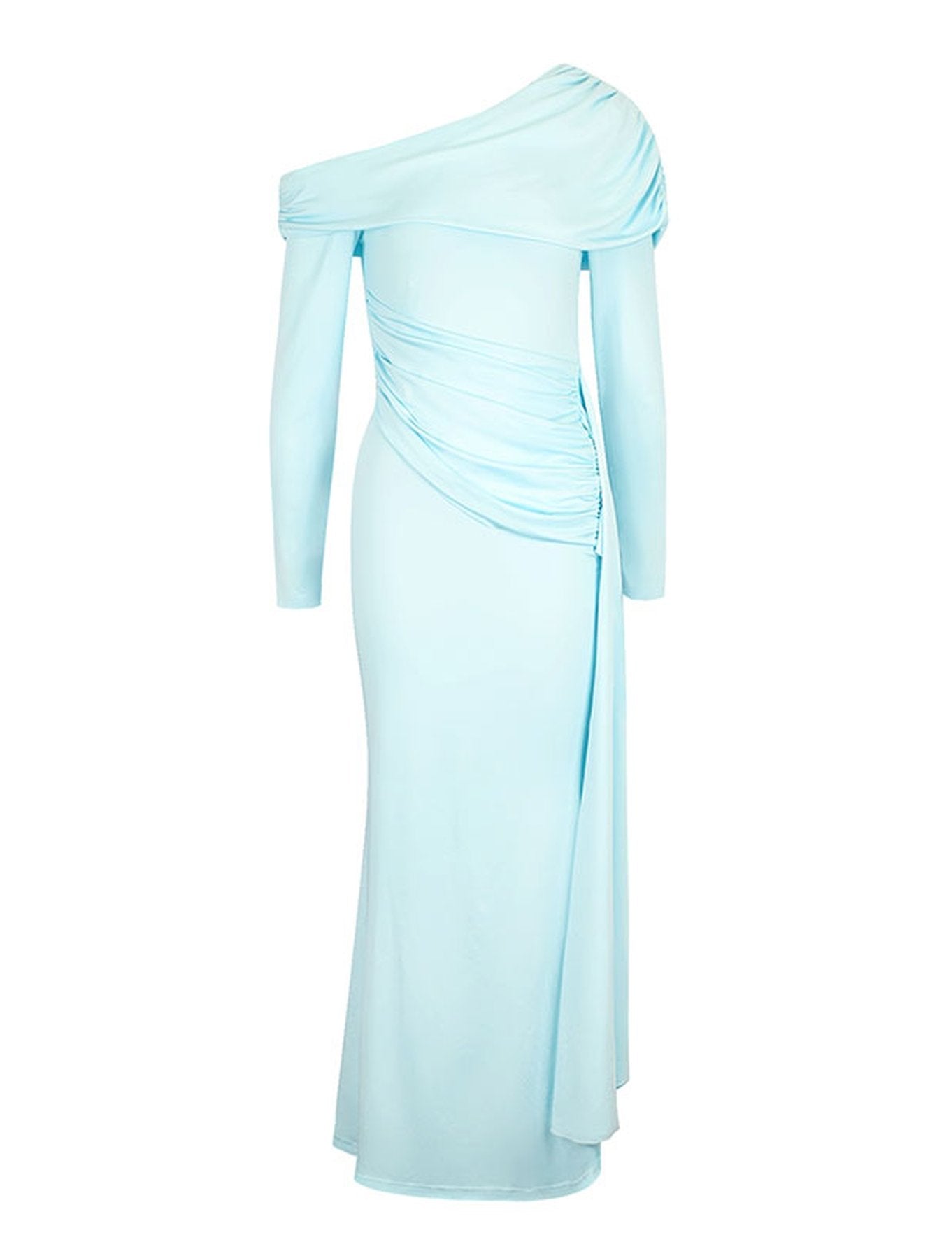 One-Shoulder Mermaid Evening Gown-Light Blue