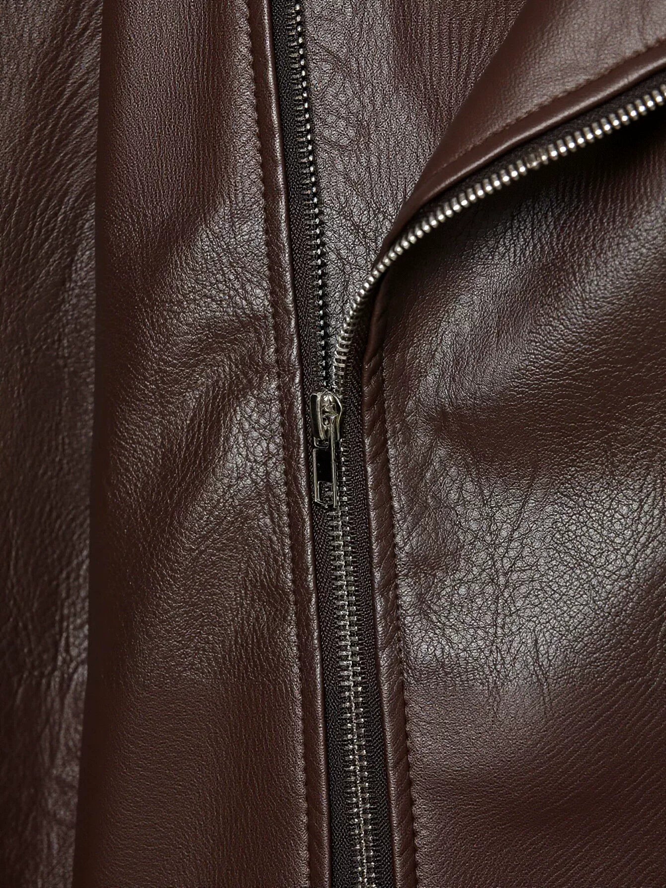 Oversized Brown Faux Leather Moto Jacket