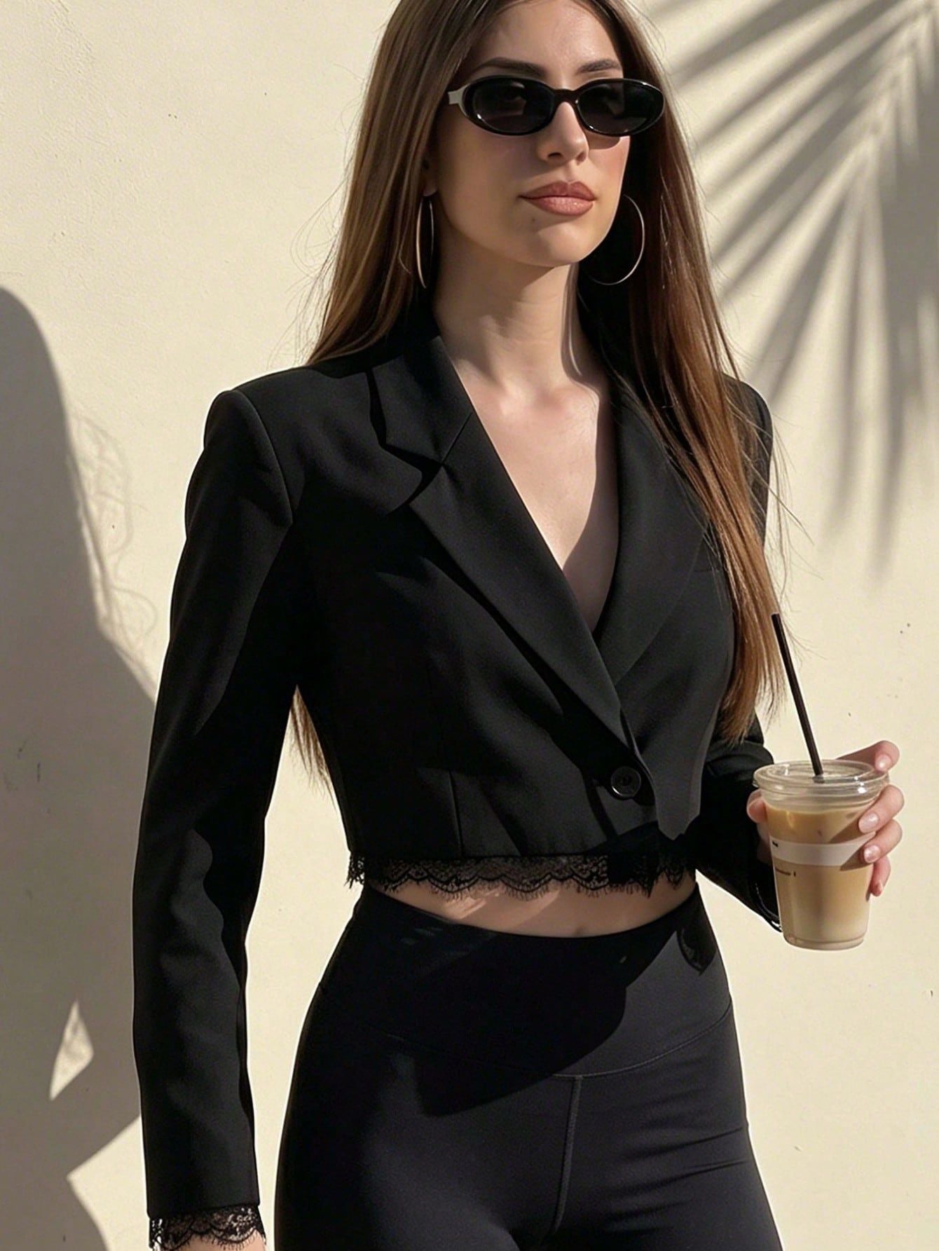 Lace Trim Cropped Blazer Jacket