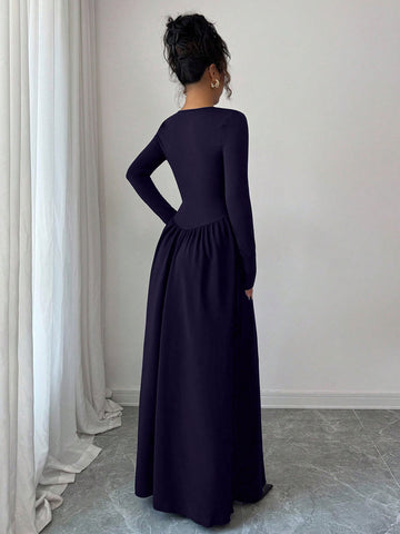 Long Sleeve Button Front Maxi Dress