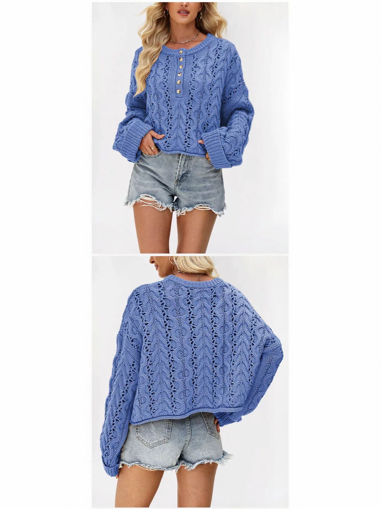 Cozy Button Cable Knit Sweater